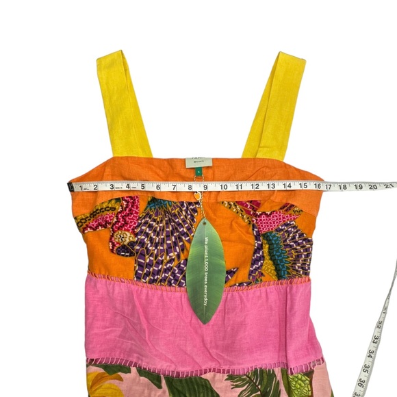 Farm Rio Rainbow Mixed Prints Maxi Dress Size Small Tiered Straps A Line Square - Picture 10 of 11